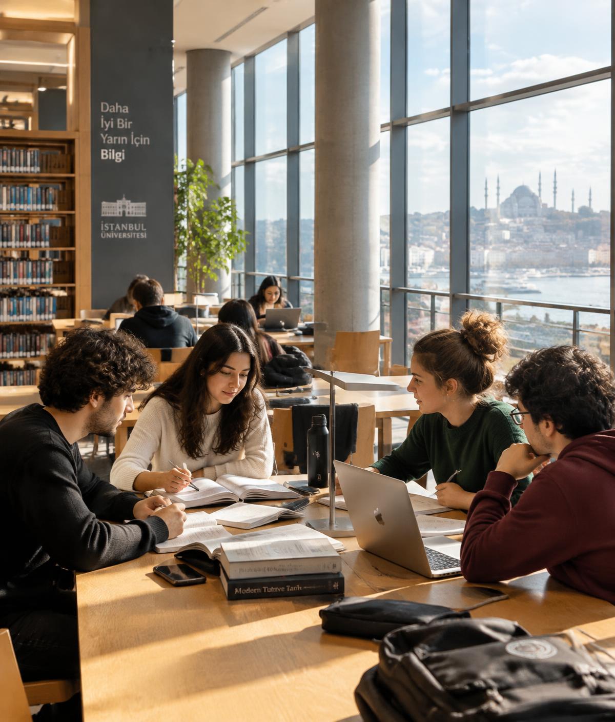 Students studying in a university library